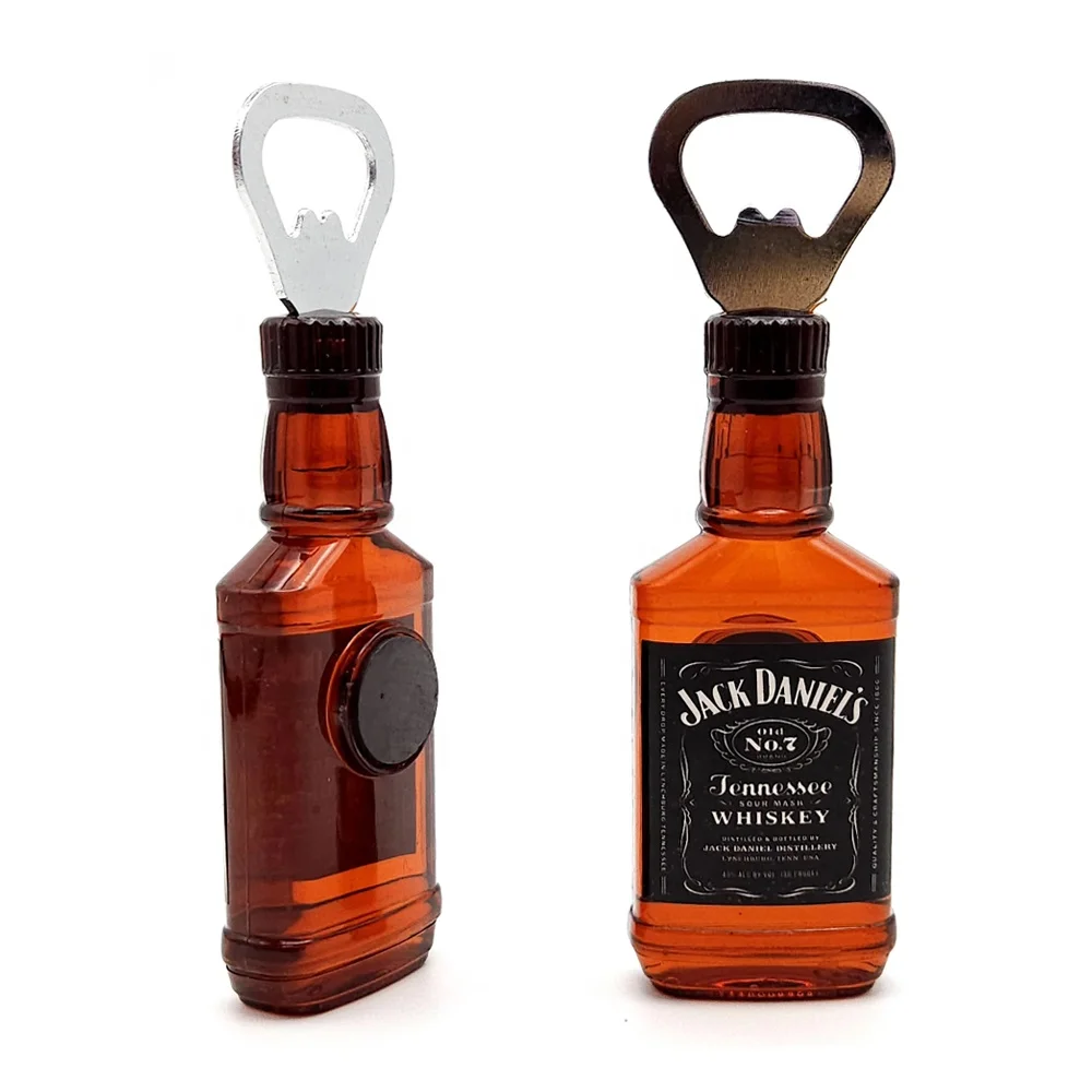 Fridge Sticker Manufacturer Custom Logo 3D Liquor Bottle Design Decorations Stainless Steel Beer Bottle Opener With Magnet