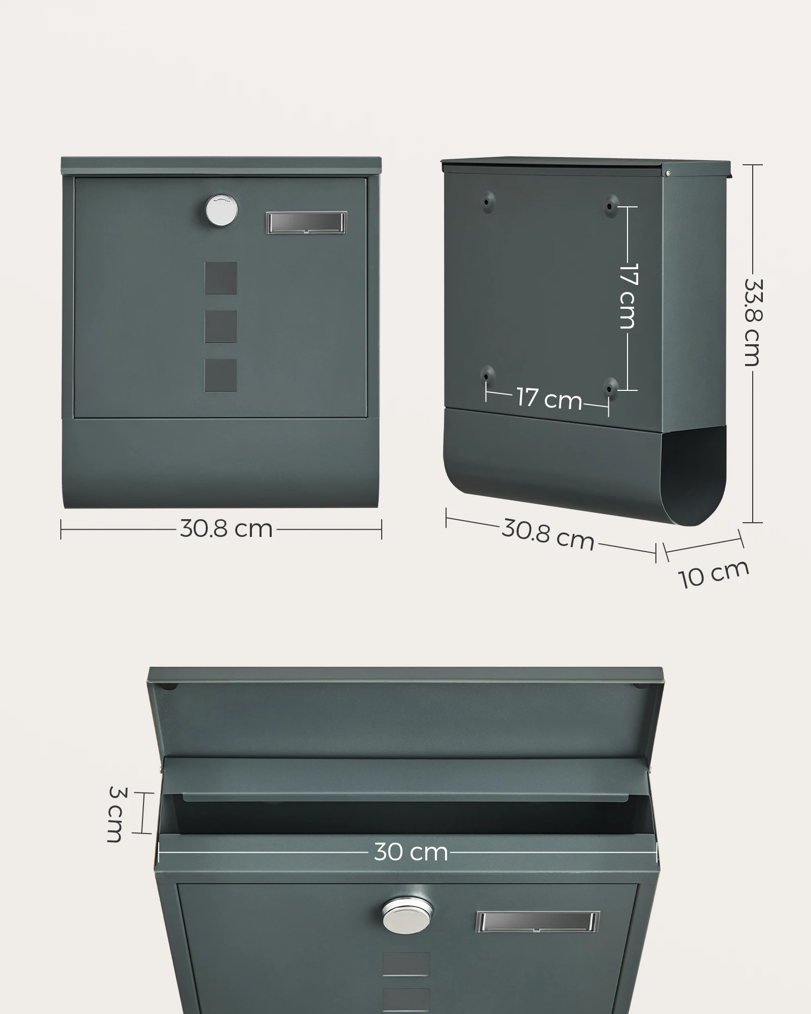SONGMICS wholesale Steel Post box  Wall Mounted Letterbox with Copper Lock Cylinder Mailboxes Outdoor Modern