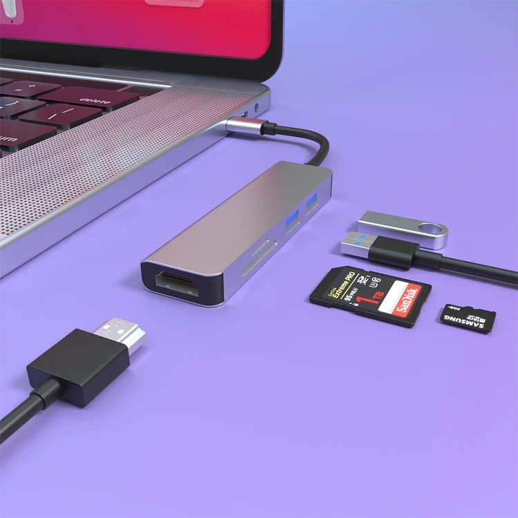 High Quality USB 3.0 USB 2.0 SD TF HDMI 5 in 1 Type C Hub 5 in 1 Hub for Laptop