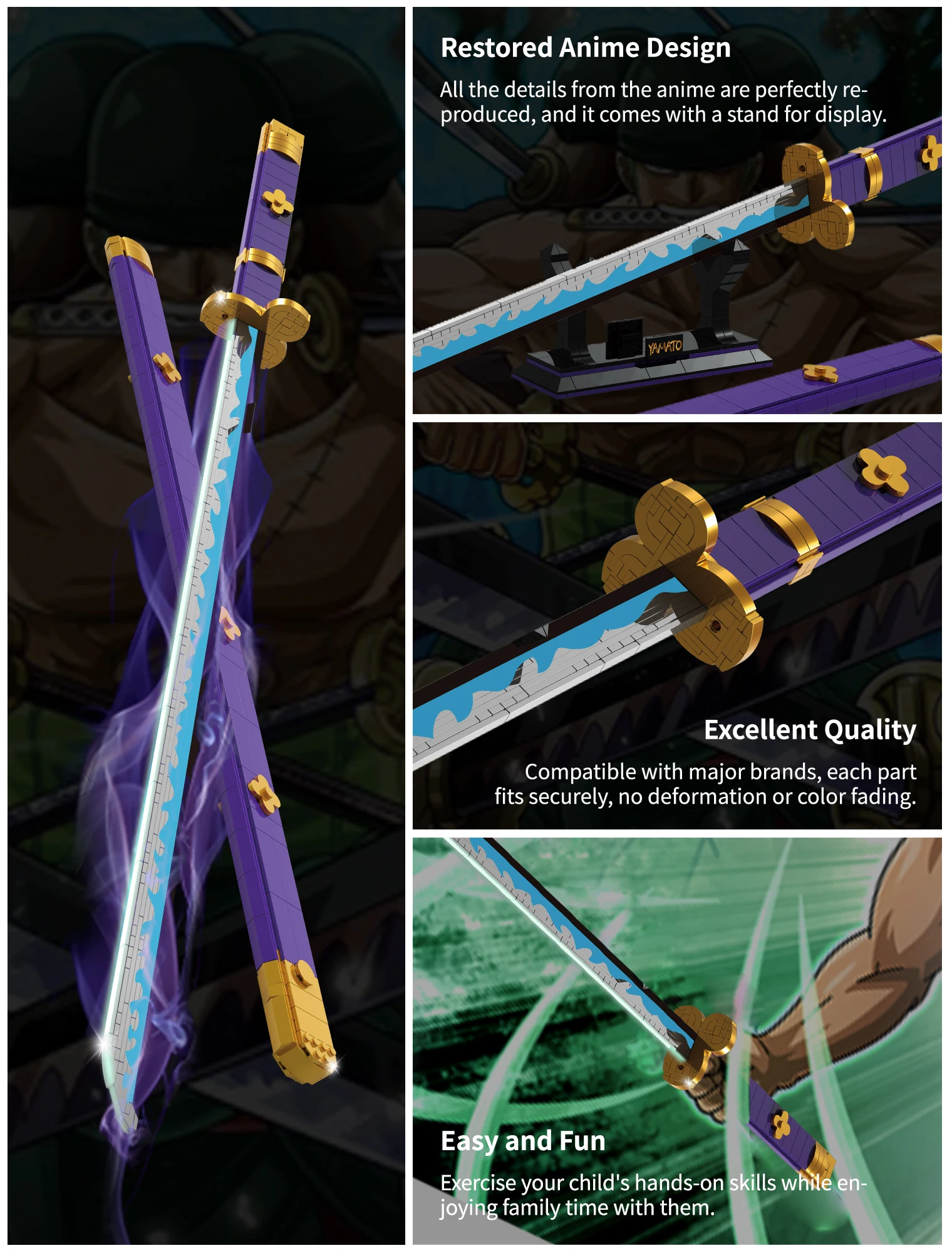 Creative Weapon Plastic Luminous Samurai Anime Zoro Katana Demon Slayer Sword Connection DIY Bricks Toys Building Blocks Sets