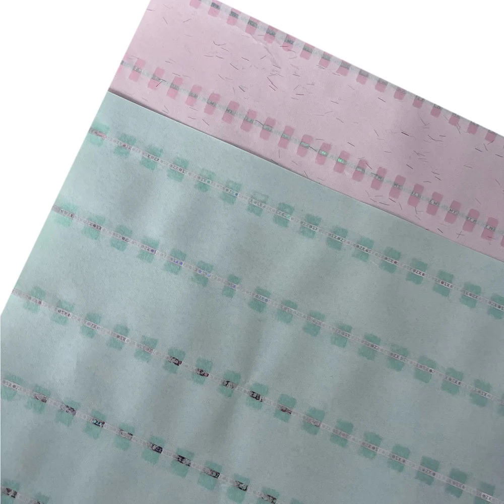 Custom High Quality Security Anti-counterfeiting Paper with High Density Security Thread  and Visible fiber for Label Sticker