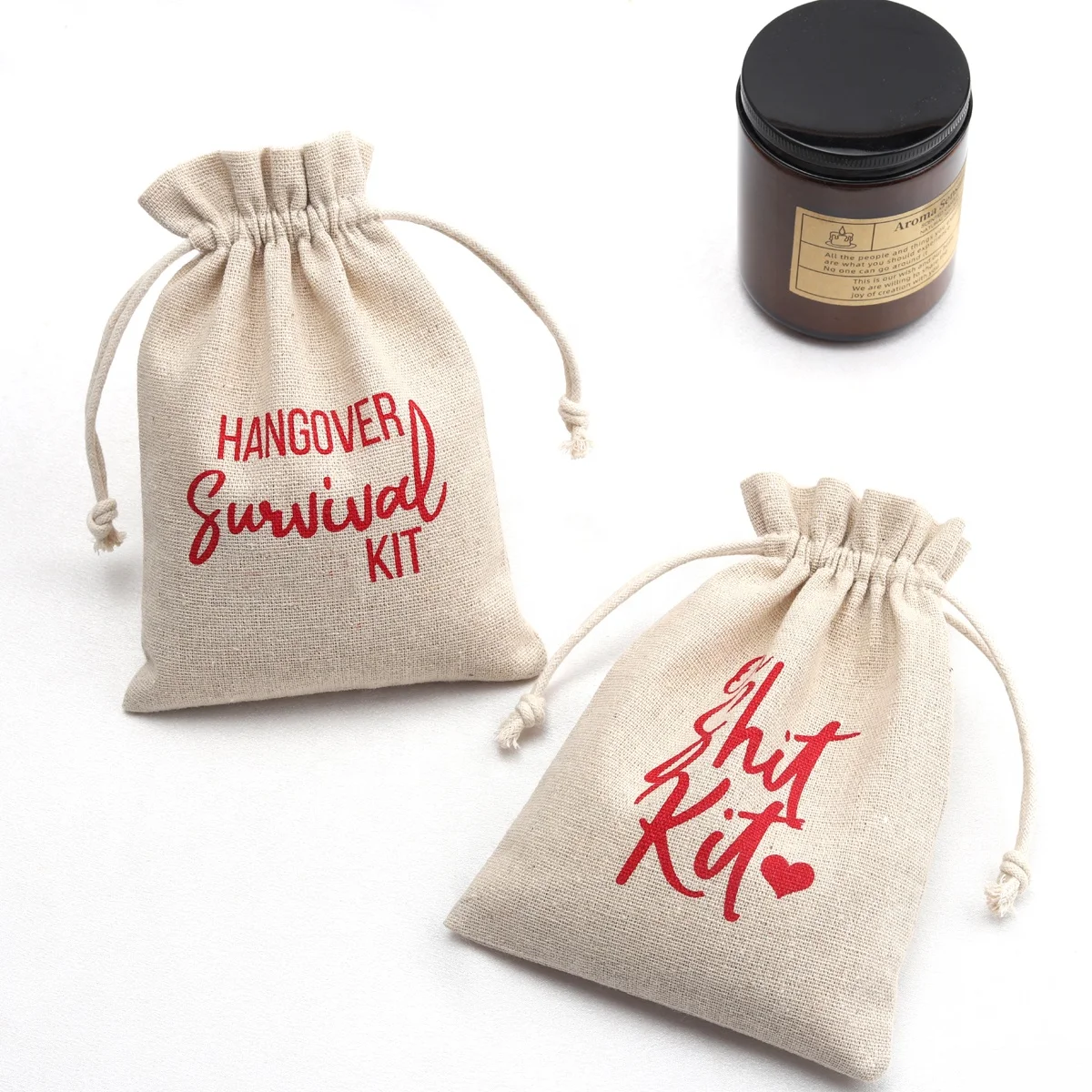 Hot Sale Custom Jute Burlap Gift Sack Drawstring Candy Coffee Bags Party Natural Eco-Friendly Gift Hangover Kit  Jute Pouch