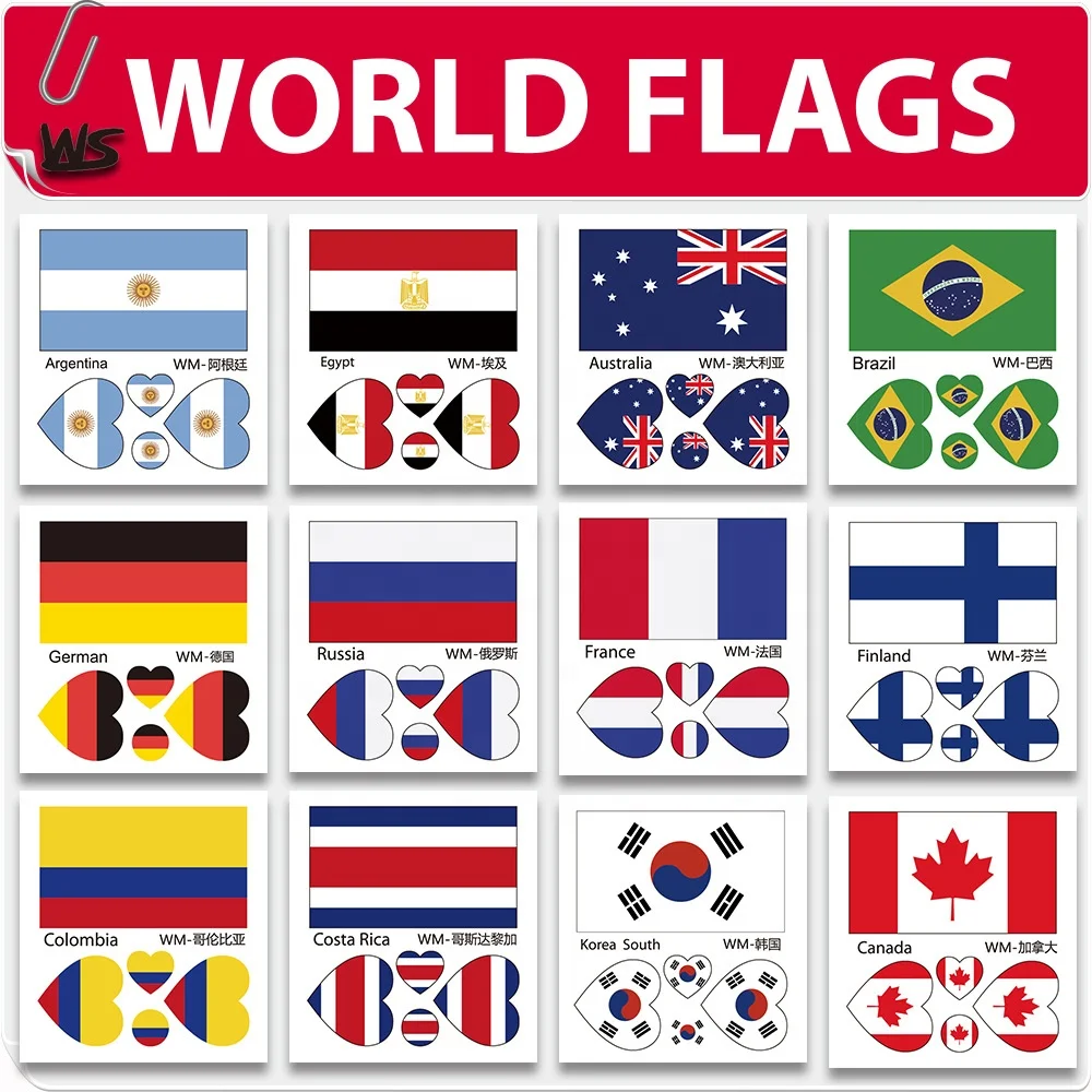 New Face Heart Waterproof Sweat Fans European World Cup Club Football National Flag Sticker