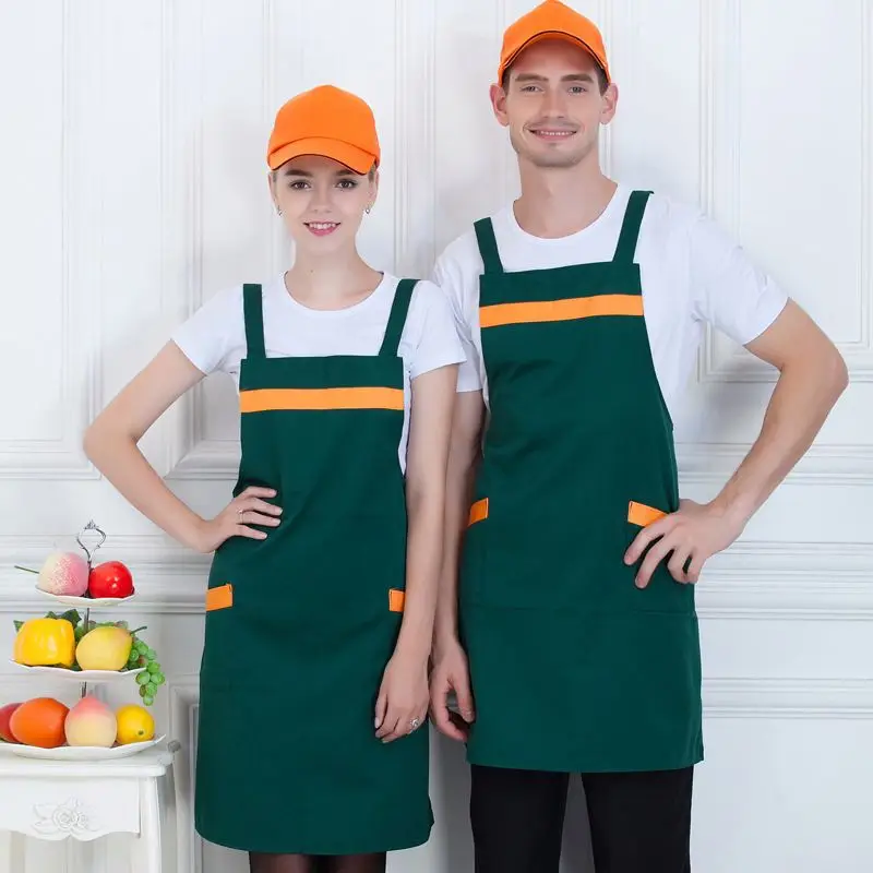 Supermarket work clothes pinafore fashion fruit shop restaurant cafe waiter apron with printed embroidered words