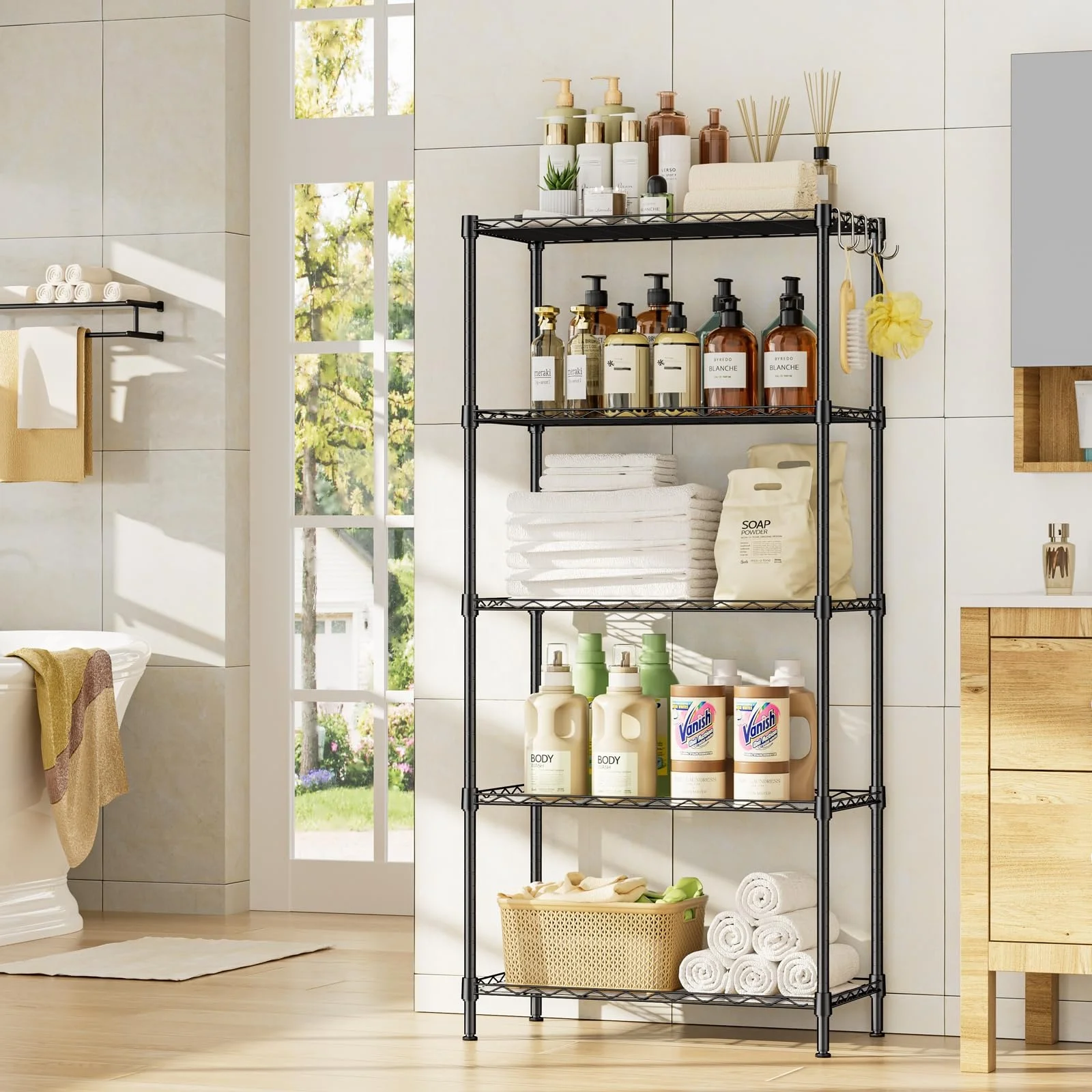 4 Tire Metal Wire Shelving Storage Rack Adjustable Shelves,Steel Organizer Wire Rack