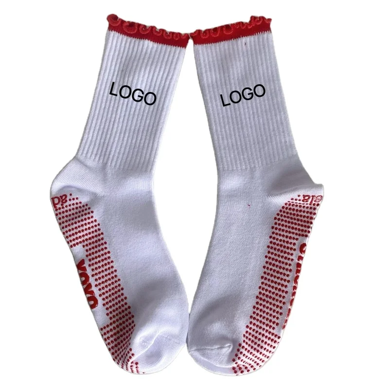 Custom OEM Design Non Slip Grips Embroidery Logo Cute Ruffle Yoga Pilates Cotton Sports Socks