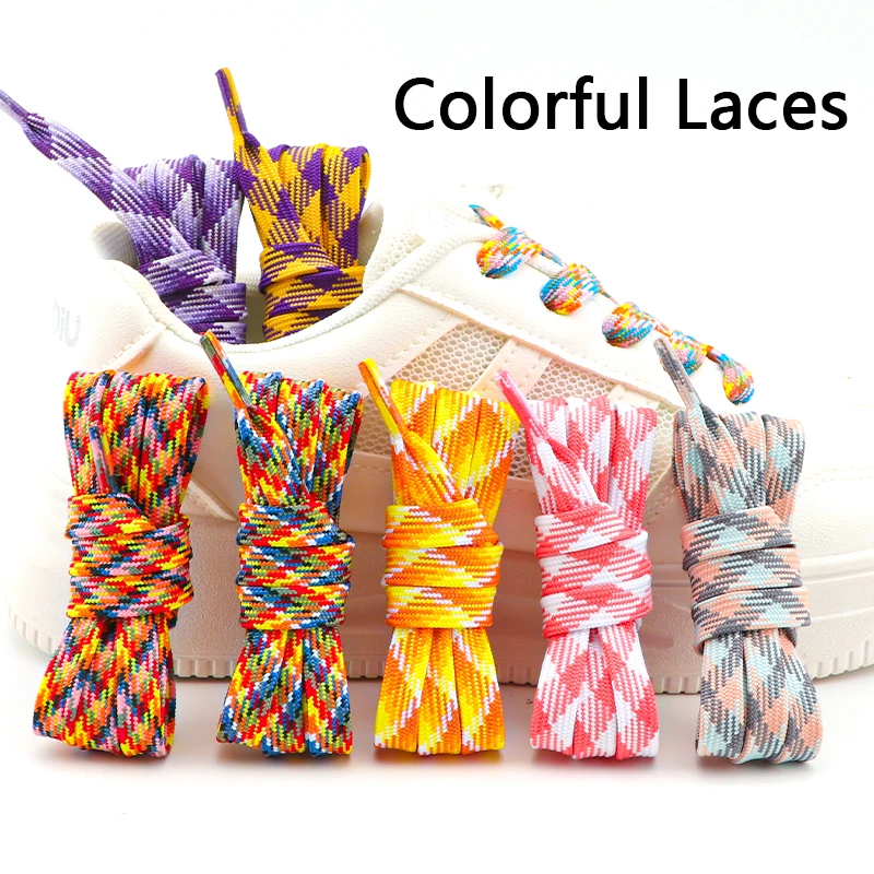 Rainbow Shoelace Colorful Striped Shoe Laces for Woman Man Width 1CM Flat Sneakers Shoelaces Printed shoelace