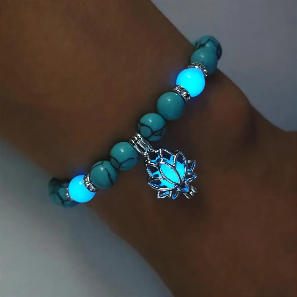 New Arrival Luminous Light In The Dark Bracelet Natural Stone Energy Light Hollow Flower Bracelet Jewelry