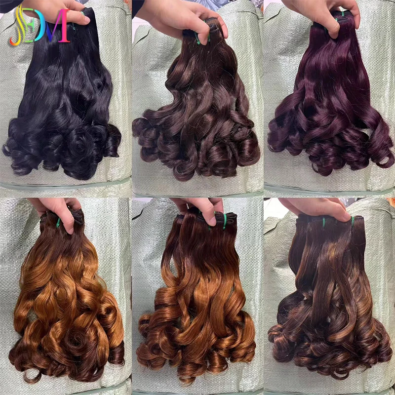 Long Lasting Double Drawn Weft Bouncy Curly Hair Extensions Raw Indian Temple Virgin Cuticle High temperature silk synthetic wig