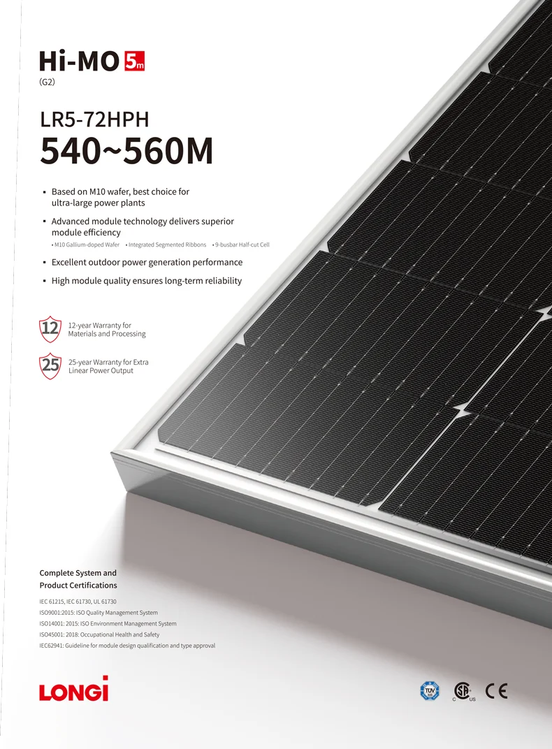 Hot Sale Longi Mono Solar Panels Lr5-72hph-550m 545w 550w 555w Solar Panel System Photovoltaic Pv Solar Panels