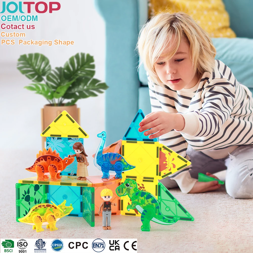 Hot Sale OEM ODM 49pcs building blocks diy ring fidget  educational magnet kids plastic dinosaur Magnetic toys for kids