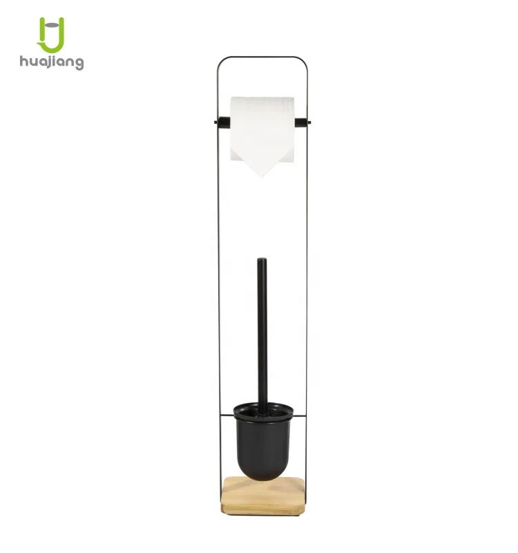 Bathroom toilet brush and paper  holder toilet cleaning brush toilet brush black with bamboo