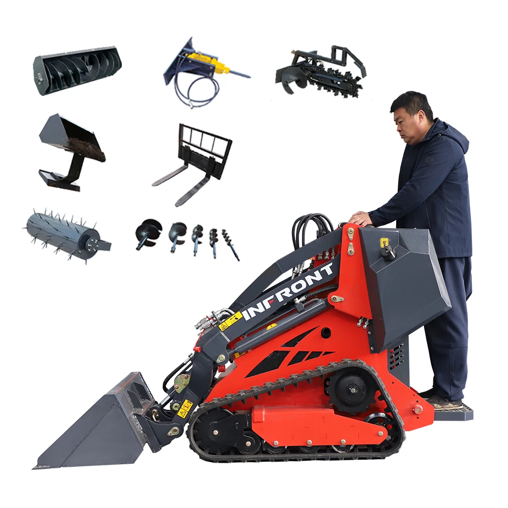INFRONT New Wheel Track Mini Skid Loaders Skid Steer Loader with trencher auger drill