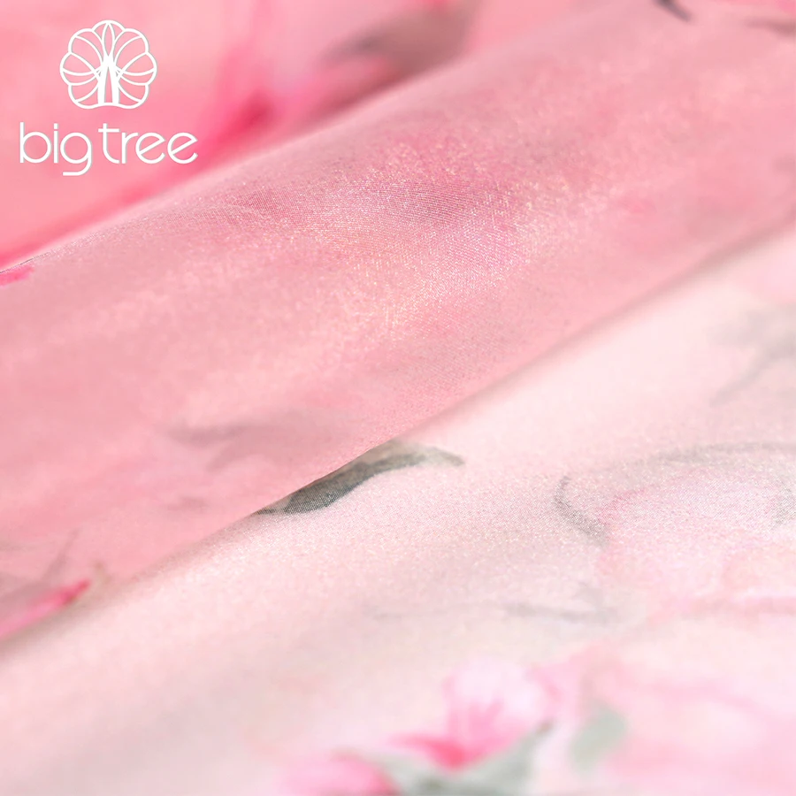 Hot Sale Dubai Super Light Rose Flower Printed Crepe Sheer Sparkle Organza Satin Tulle 100% Polyester Fabric for Dress Shirt