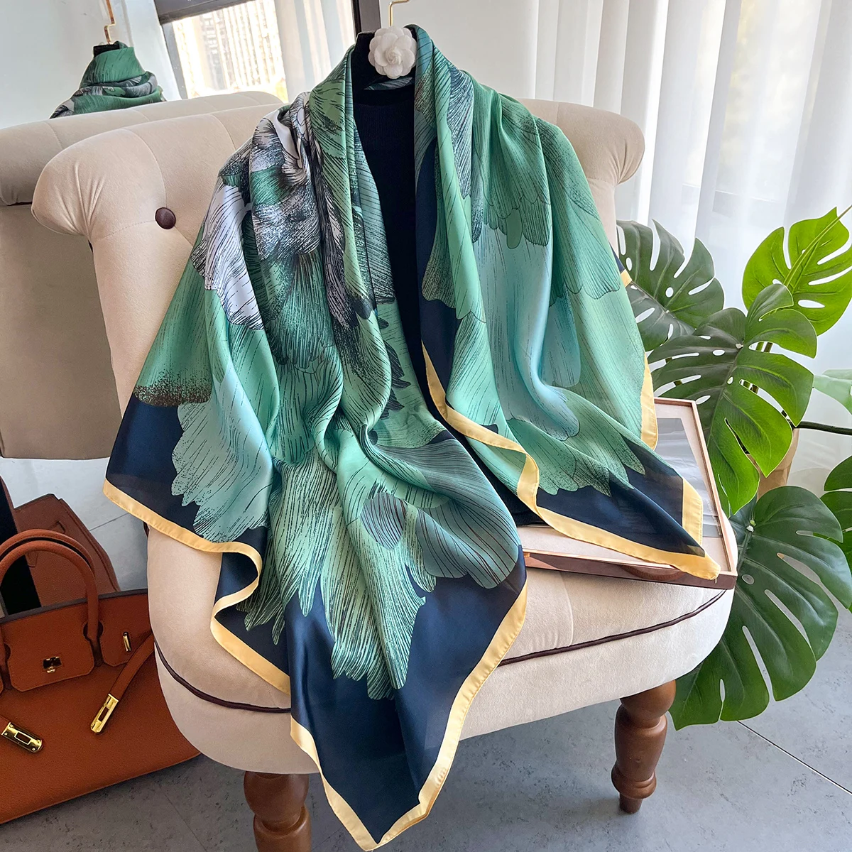 Wholesale Fashion foulard custom digital printing square silk scarves  110*110 silk scarf shawls for women