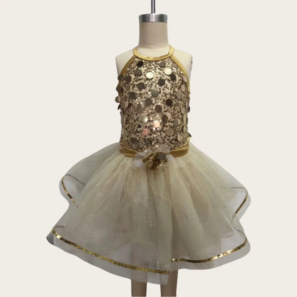 With Triangle Lined Bottoms Sequined Bamboo Dress Trimmed In Sequin G-hook Closure At Power Mesh Back Strap Glitter Tulle Skirt