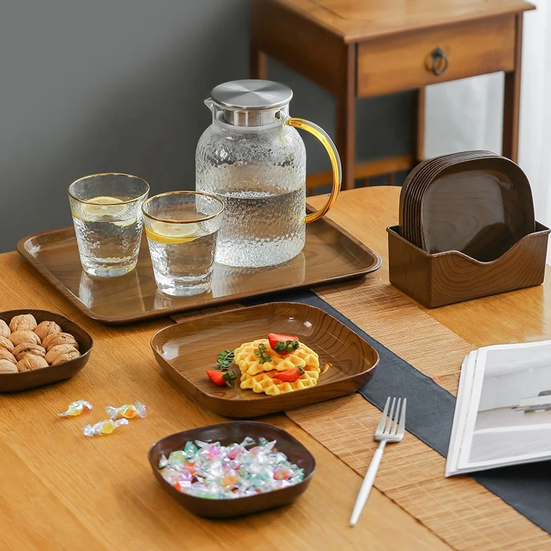 Wood Dinner Plates Plates Set Round Wood Camping Food Container Minimalist Modem Color Enamel Wood Dishes