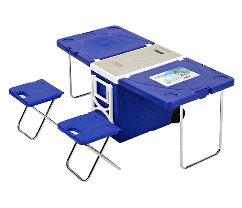  Wholesale Multifunctional 28l Outdoor Portable Plastic Beer Cooler Box With Table And Chair Foldable Camping