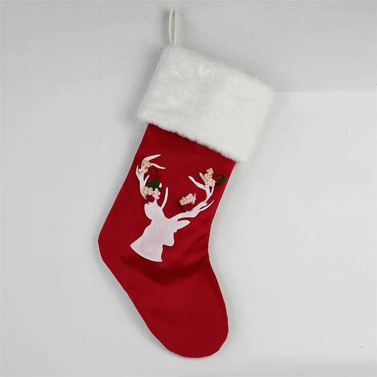 Набор из 2 рождественских чулок с оленем, подвесное украшение для елки, подвесные чулки для рождественского камина, Рождественское украшение для семьи