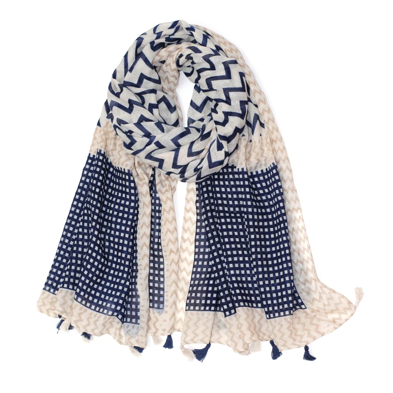 2021 Casual Beige Morden Geom Cotton Blend Bandana Scarf with Tassels