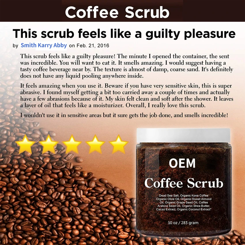 Wholesale Custom Exfoliating Arabica Coffee Scrub Salt Private Label Natural Organic Skin Whitening Coconut Coffee Body Scrub
