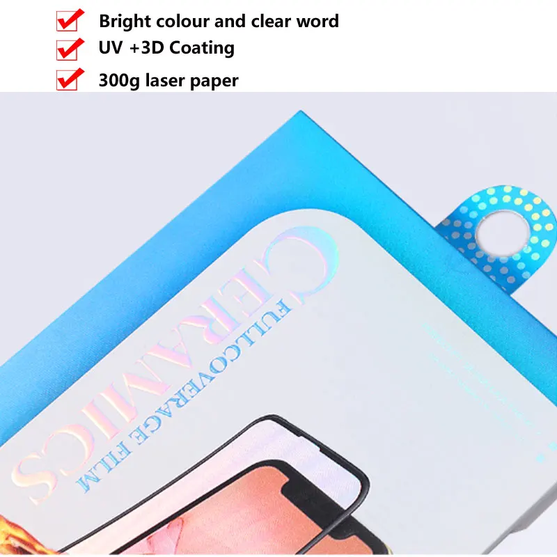 Premium Universal Tempered Glass Screen Protector Packaging Screen Protector Film Paper Box Retail UV Embossing