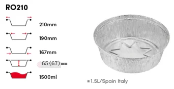 Round deep 1.5L aluminium foil pot and pans  210diax60mm kitchen use cooking oven safe foil food container disposable ro210