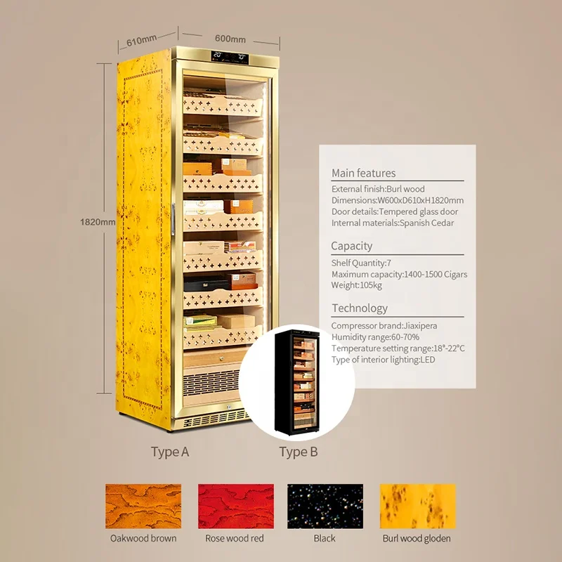 Premium Electronic Cigar Humidor Cabinet 1800 Count Capacity Accurate Humidity Controlled Humidor