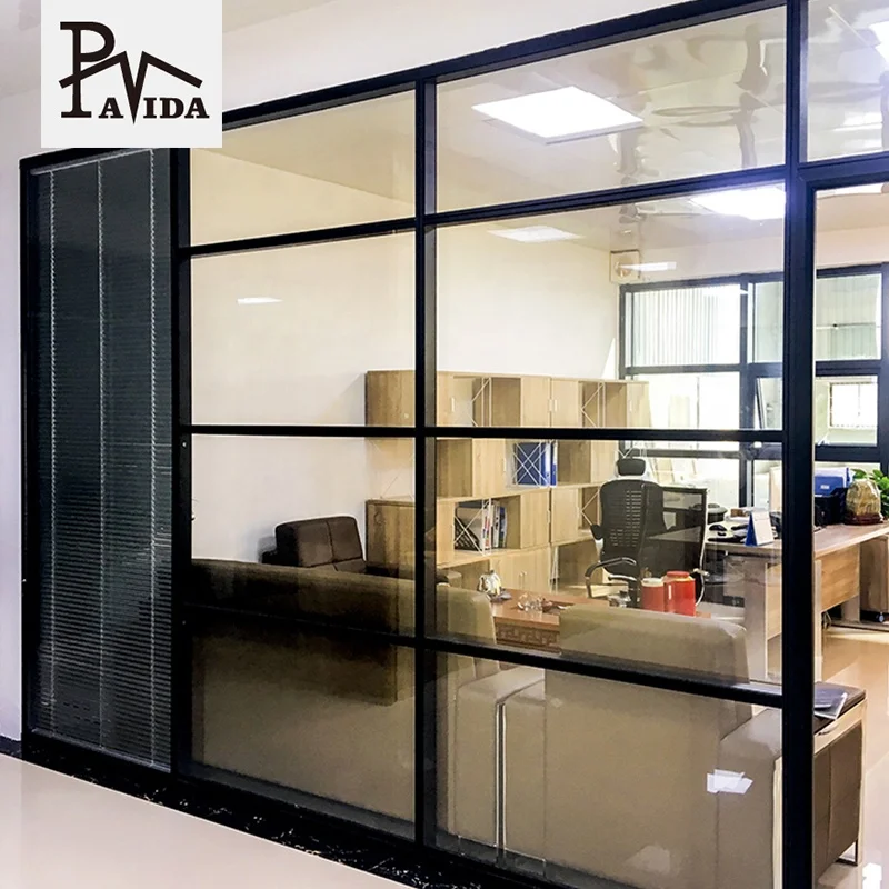 2023 interior glass door partition soundproof Glass office glass partition
