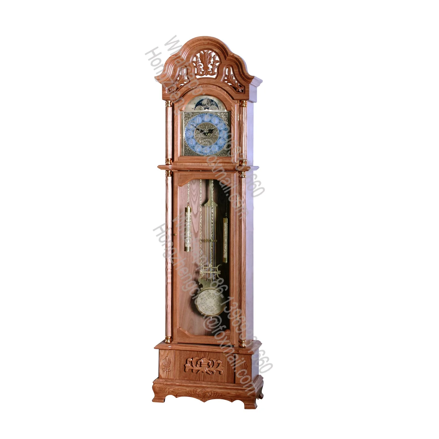 Memorable wooden grandfather clock beautiful materials This traditional clock finished in Golden Oak on select hardwoods veneers