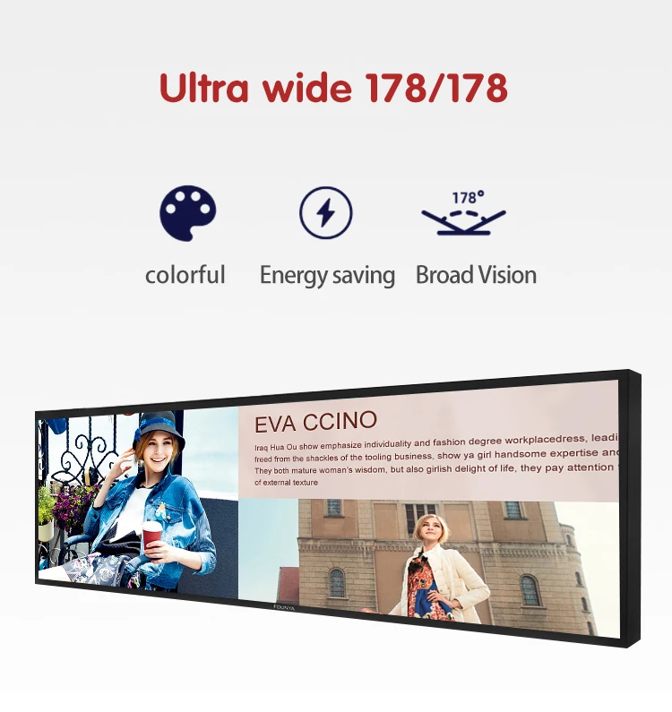 Android shelf edge display 58.4 inch ultra wide monitor wall mount stretched stretch bar type lcd screen displayer supermarket