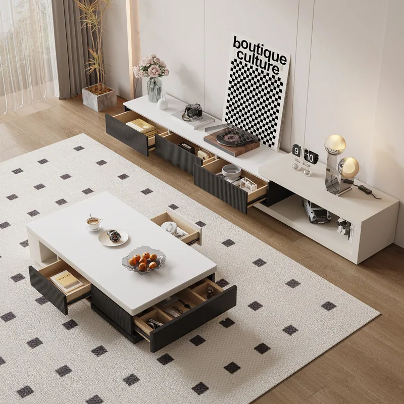Nordic TV Stand Modern  Rectangle Coffee Table And TV Unit Cabinet Combination  Modern TV Table Set