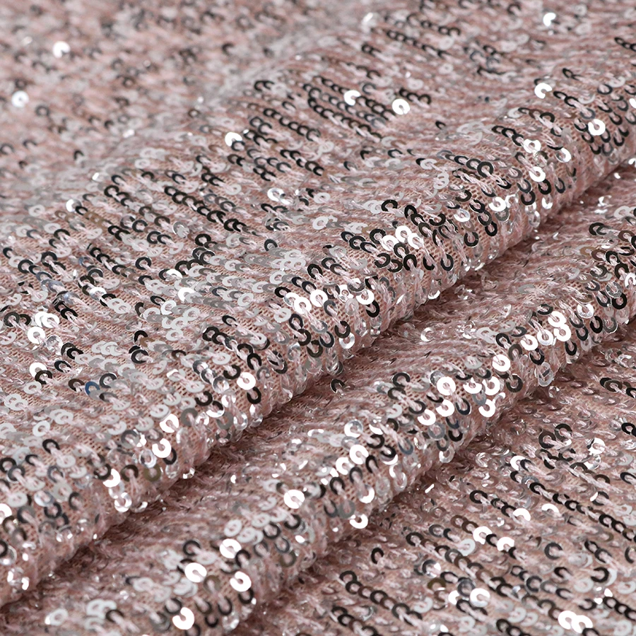 Rose Gold Blush Pink Stretch Mesh 3mm Stripe Embroidery Sequin Fabric for Bridal Evening Party Dress