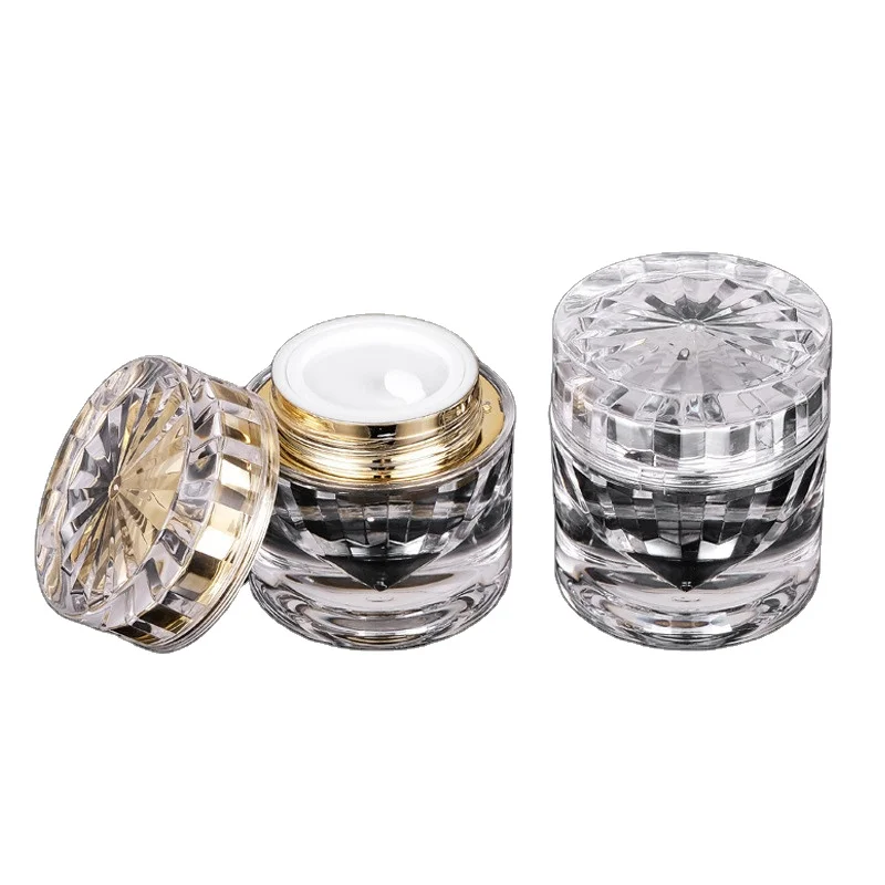 High grade transparent shell with gold and silver inner liner cream in custom acrylic ABS PP PMMA 15g small capacity plastic jar
