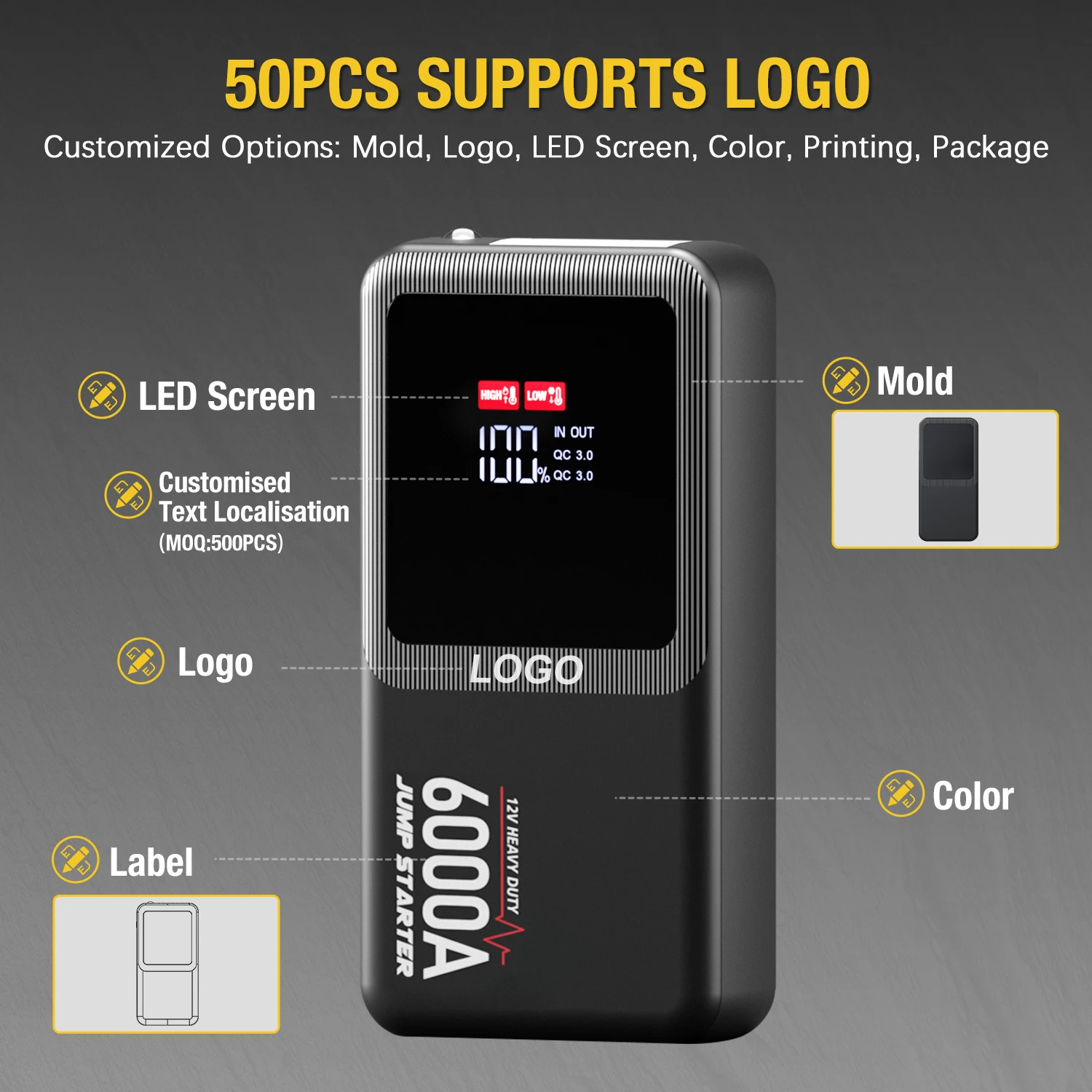 12v 22000mAh 6000A High Power Car Jump Starter Power Bank / Multi-Function Portable Lithium Battery Booster Car Starter