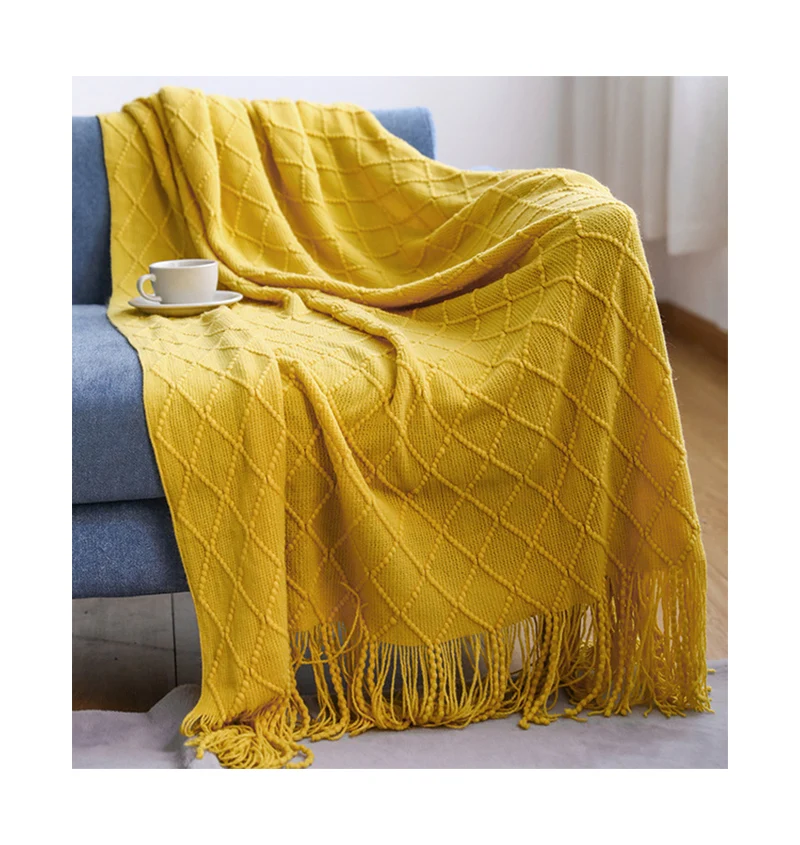 Soft Luxury Hot Sale custom Knitted Lightweight jacquard boho Knitted Sofa Couch Bed Decor tassel throw blanket