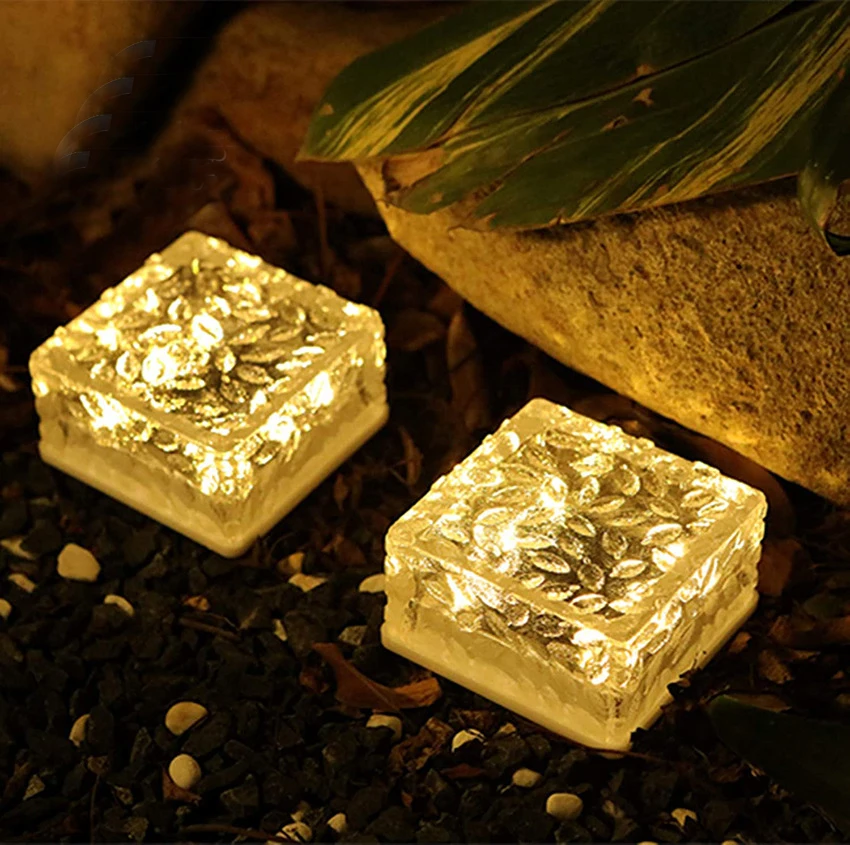 LED Solar Lights Ice Cube Garden Lamp Outdoor IP68 Waterproof Landscape Lawn Deck Frosted Glass Brick Garden Patio Yard Decor