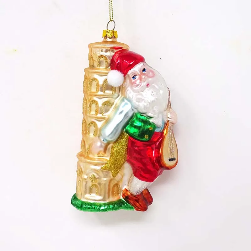 China factory blown glass ornaments christmas traditional grandpa backpack riding deer pendant