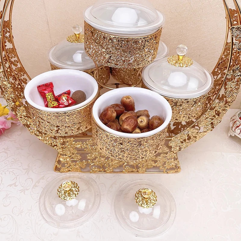Muslim Style Golden Metal 6 pieces Bowl Set Ceramic Serving Cupcake Dishes For Ramadan Decorations