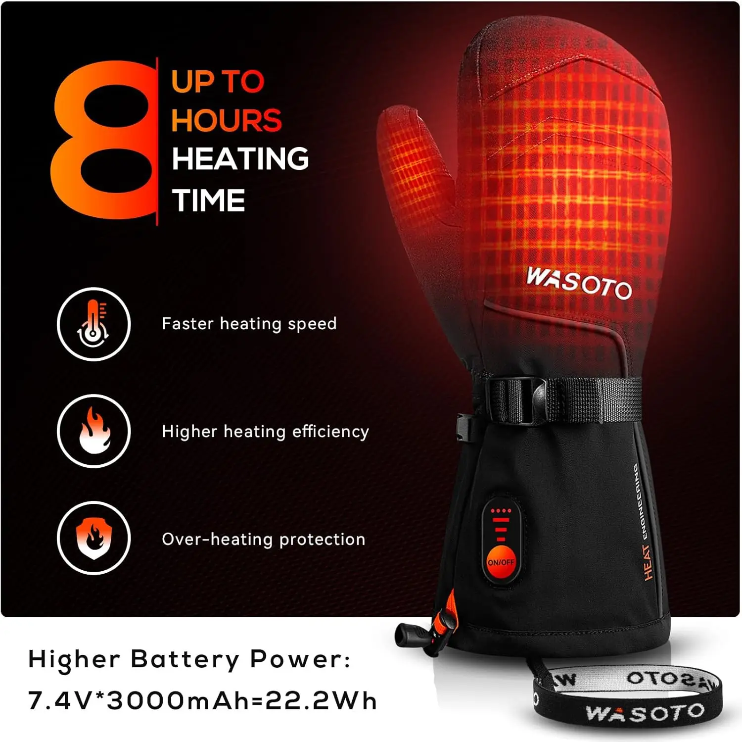 Winter Thermal Hand Warmer Electric Heated Mittens Gloves Rechargeable Heated Ski Gloves for Outdoor Cycling Hiking