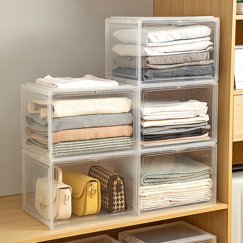 Large Capacity Household Clothing Bag Storage Box Transparent Folding Storage Box with Magnetic Switch