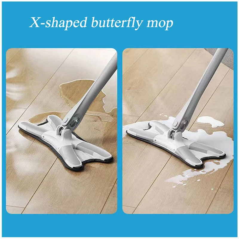 House Cleaning Microfiber Flat Mop X Type Stainless steel Pole Lazy Butterfly Mop