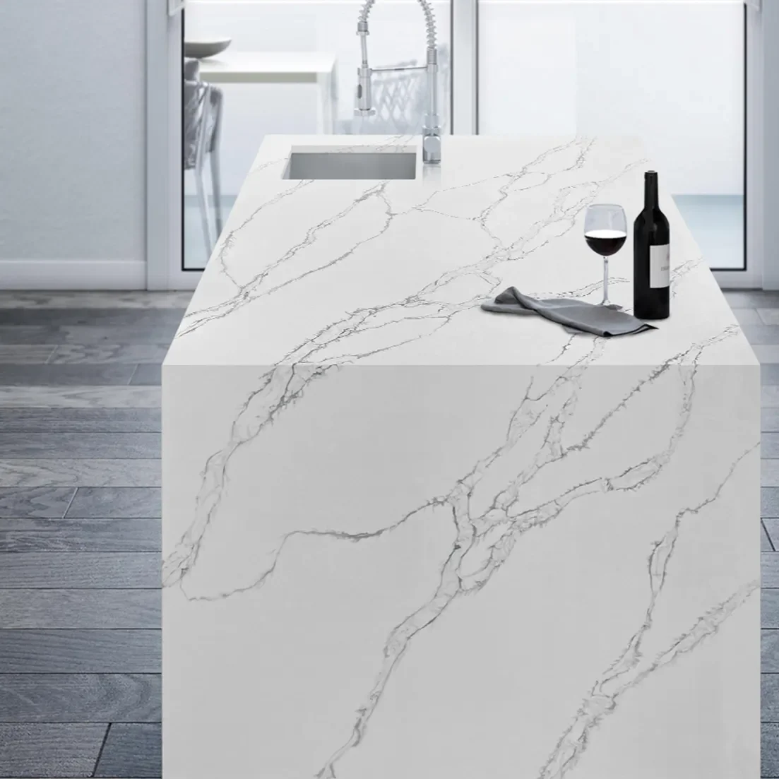 Super Jumbo Calacatta White Modern Design Artificial Quartz Stone for Kitchen Island Bathroom Vanities Table Tops
