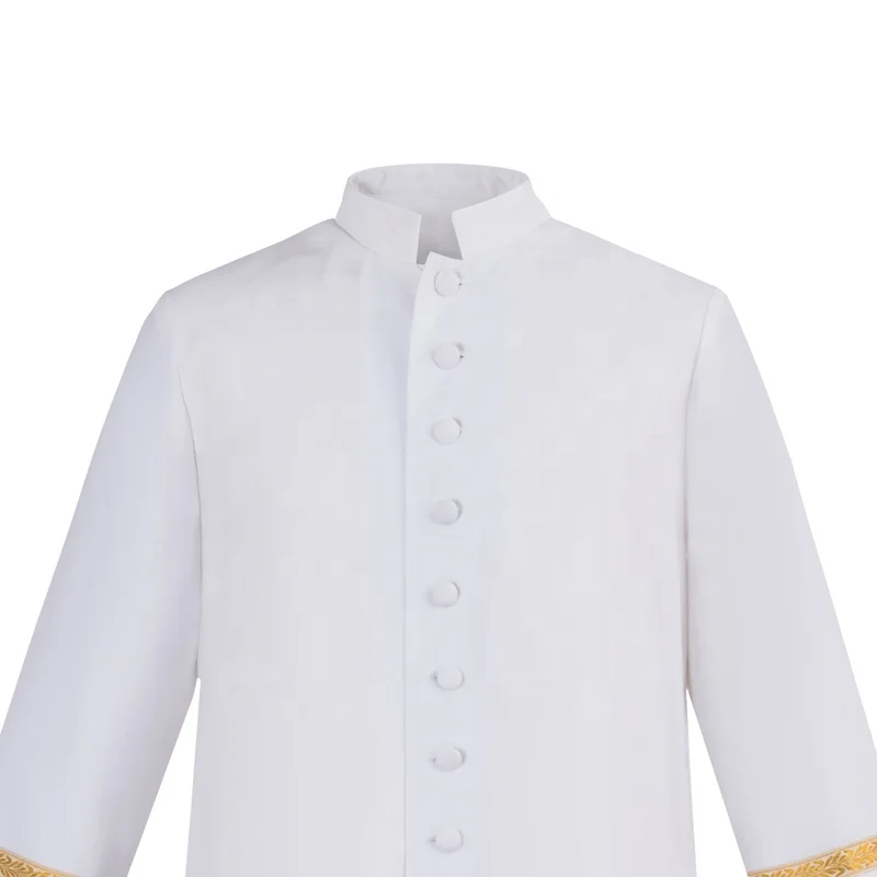 Hot sell factory wholesale church white clergy cassock with embroidery cross
