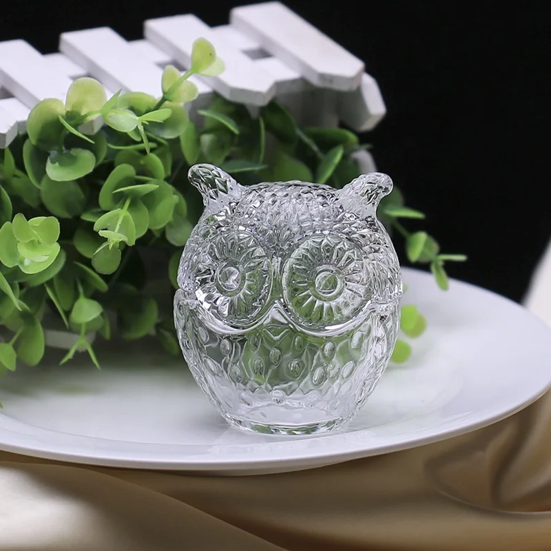 Clear glass candle holder jar owl shaped elegant decoration jar cut glass candle jar