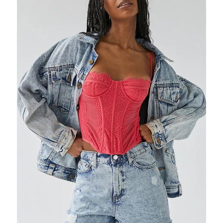 Vintage sleeveless blouse lace sexy cropped top funky Y2K fashion short shirt tank top custom size sleeveless crop top for women