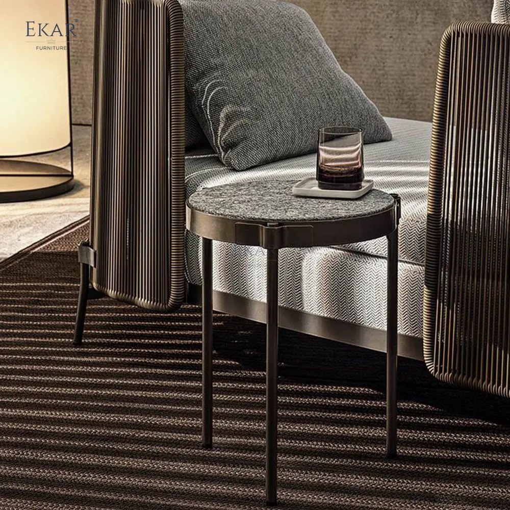 Modern Elegant Litchi Surface Indian Gray Granite Coffee Table Living Room Home School Wooden Stone Decorative Home Furniture