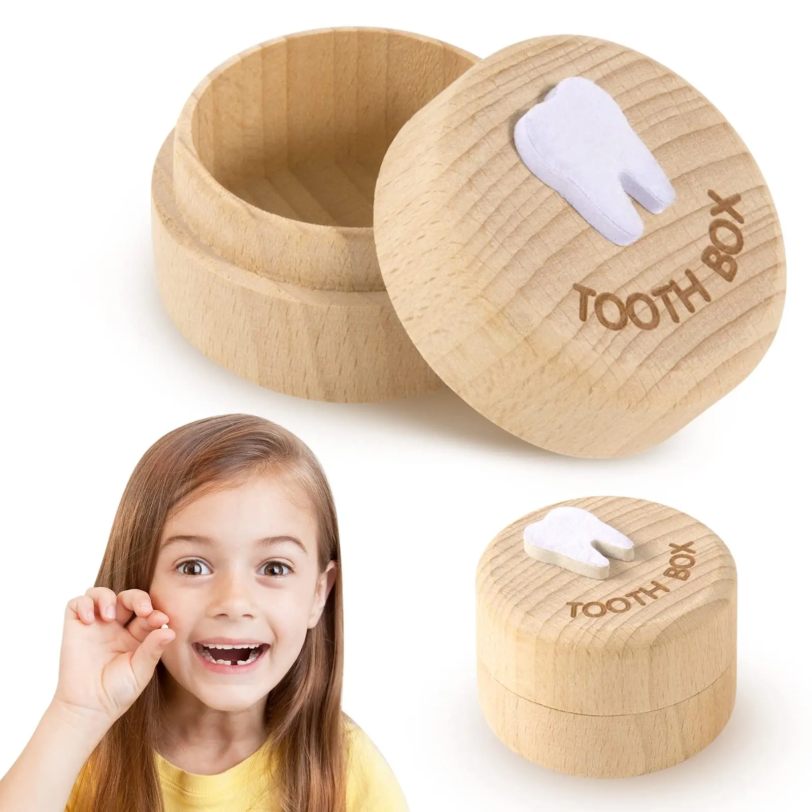 Tooth Fairy Savers Box for Kids Wooden First Tooth Keepsake Boxes Lost Teeth for Boy&Girl Cute Teeth Holder Container Case