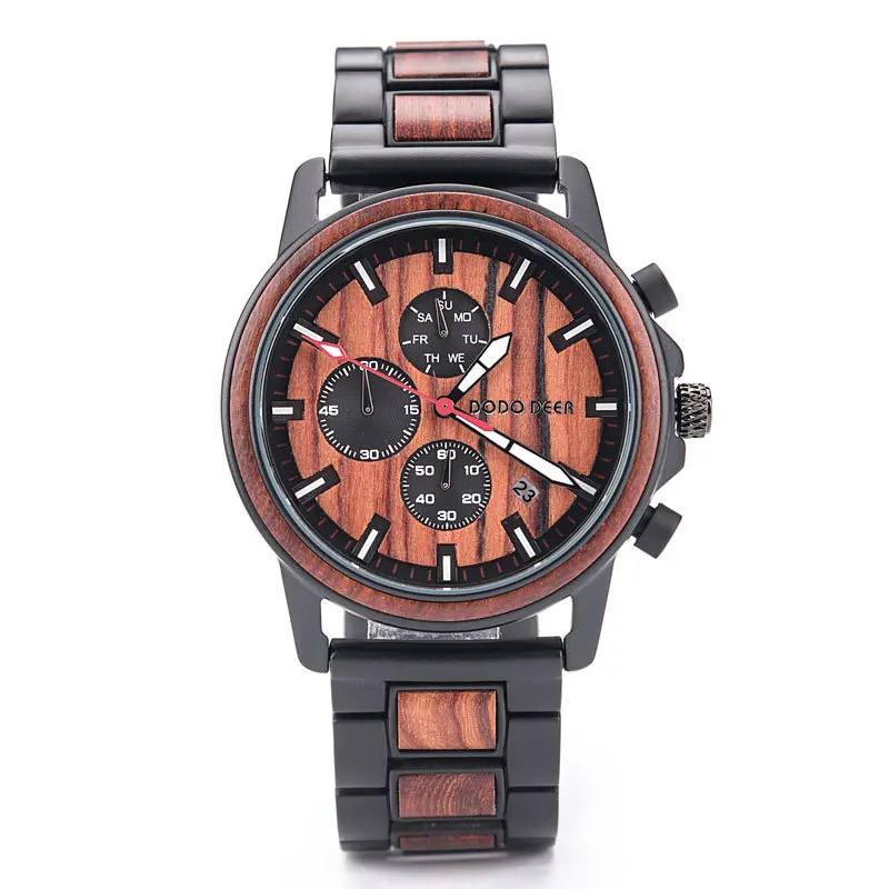 DODO DEER Luxury Men Business Quartz Calendar Watch Zebrawood Wristwatch 2020 Fashion Jewelry Waterproof Watch Stainless Steel