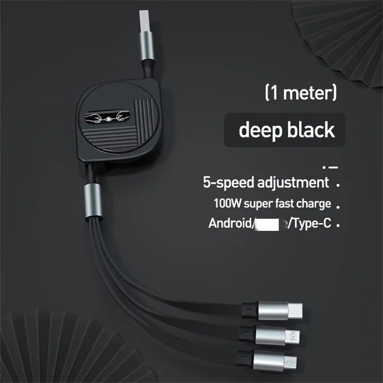 100W Fast charging 6A  cable 3 in 1 Retractable Charging Cable Usb Fast Charger Micro Usb Type C Date Cable
